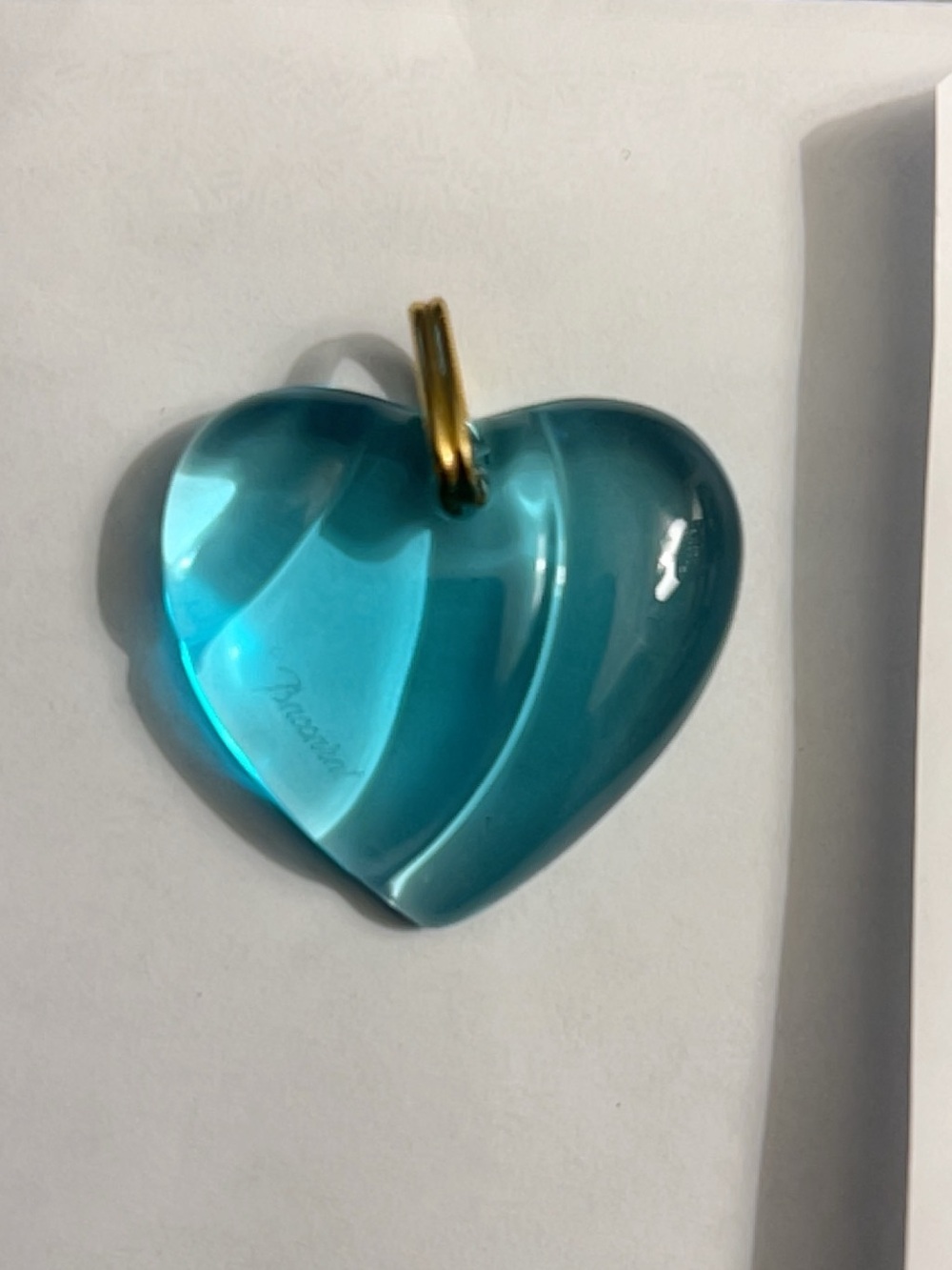 Baccarat Blue-Turquoise Heart Crystal Pendant with Gold Bail - Picture 5 of 6